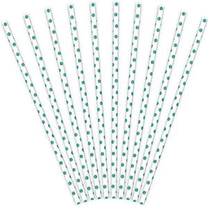 Partydeco - Rietjes Polka Dots Wit/Mint (10 stuks)