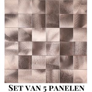 Wallways Wandpanelen - Plaktegels - Set van 5 Tegels - Tegelsticker - Zelfklevende Tegels - 4MM dik - Aluminium toplaag - Waterdicht - Krasbestendig - Hittebestendig - 3M Kleeflaag - Geborsteld Rosé