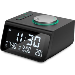AUM Wekkerradio - Digitaal Wekker - met Dimbaar Display, Temperatuur en Dual USB - Wekker - Wekkers voor Kinderen & Volwassenen - Snooze / Slaap Functie - Digitale Wekker - FM Radio - Dual Alarm - Slaapkamer -Led Wekkers Digitaal- Zwart
