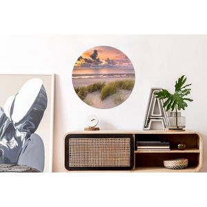 Behangcirkel - Zelfklevend behang - Strand - Zee - Duin - Zonsondergang - Slaapkamer - 50x50 cm - Behang cirkel - Behangcirkel zelfklevend - Behang sticker - Muurdecoratie rond