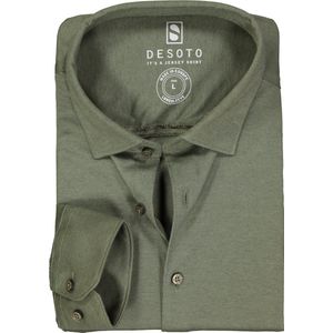 DESOTO slim fit overhemd - stretch pique tricot Kent kraag - olijfgroen - Strijkvrij - Boordmaat: 37/38