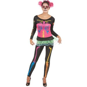 Verkleedkostuum gekleurde skelet voor dames Halloween - Verkleedkleding - Medium
