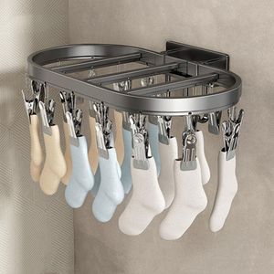 Opvouwbare sokkenhanger kledingdroogrek wandmontage - 27 roestvrijstalen clips - sokdroger aluminium droogrek - hanger voor sokken ondergoed - kleine voorwerpen