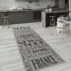 Paco Home Buiten Vloerkleed Tapijt Binnen En Buiten Balkon Keuken Modern Lettering 80x250 cm