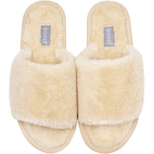 SOXO - Pantoffels dames - Fluffy - Harde TPR-zool - Beige - maat 39/40