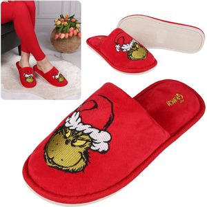 The Grinch Damesslippers, rood, velours huisschoenen