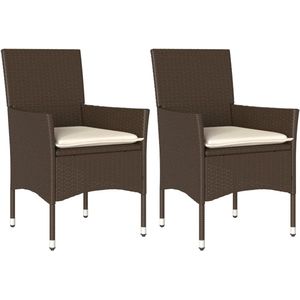 The Living Store Tuinstoelen 2 st met kussens poly rattan bruin - Tuinstoel - PE-rattan - Lounge Stoel - Buitenstedelijke Meubels - Tuinbank