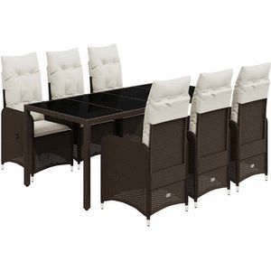 vidaXL 7-delige Bistroset met kussens poly rattan bruin - Bistroset - Bistrosets - Loungeset - Tuinset
