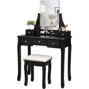 ZAZA Home Kaptafel Met Spiegel - Make up Tafel Voor Vrouwen - Met Kruk - ZWART