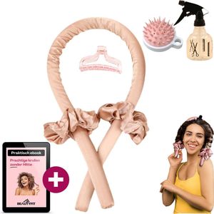 BeautyFit® - Heatless Curls - Scalp Massager - Inclusief E-book - Mist Verstuiver - Haarrollers - Krulset - Haarrollers - Haarkruller - Krullen Maken Rollers - Krullen Zonder Hitte - Curling Ribbon - Goud