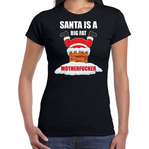 Fout Kerstshirt / Kerst t-shirt Santa is a big fat motherfucker zwart voor dames - Kerstkleding / Christmas outfit XL