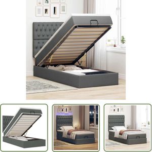 vidaXL Ottoman bed - 80x200cm - LED - Donkergrijs Poefbed - Ottoman Bed - Boxspring Bed - Tweepersoons Bed - Stapelbed