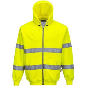 B305-Hi-Vis Zipsweater met capuchon en rits Geel met relflectie strepen Maat 2XL