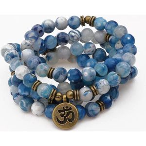 108 Mala Ketting Edelsteen Blauw | Howliet Jasper Jaspis met OM | Sparkolia | Armband | Rozenkrans Kralenketting | Vrouwen | Mannen | 8mm natuursteen | Ohm | Meditatie Gebedssnoer