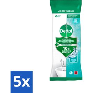 Dettol - Antibacteriële Multi-reinigingsdoekjes - Ocean - Biologisch Afbreekbaar - 110 stuks per verpakking - Bulkverpakking - 5 stuks
