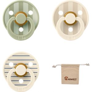 Bibs studio fopspenen maat 2 (6-18 maanden) Set 3 fopspenen + speenzakje - Block Ivory/Vanilla, Block Sage, Pin Ivory/Steel Blue