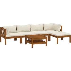 vidaXL Loungeset - 6-delig - Acaciahout - crème Loungeset - Lounge Stoel - Buitendecoratie - Tuinmeubel - Acacia Hout