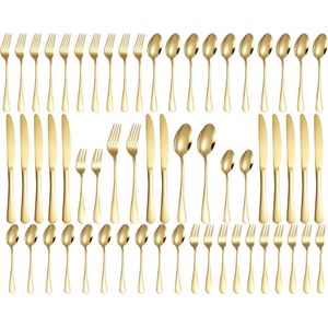 Gouden Bestekset voor 12 Personen - 60-delig, Hoogglans Gepolijst, Vaatwasmachinebestendig, Elegant Voor Thuis en Feesten