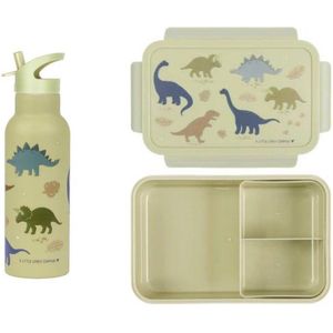 A Little Lovely Company Back to school set - Drinkfles XL RVS/Bentobox - Dinosaurussen