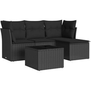 vidaXL Loungeset 5-delig - Poly Rattan - Zwart