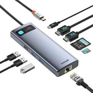 Dual Display USB C HUB 9 in 1 Docking Station - 2 4K HDMI - Gigabit Ethernet - 100W PD - SD-TF-kaartlezer - 3 USB - USB C Multiport Adapter - MacBook/iPad Air/Pro/Dell/HP/Surface/Lenovo