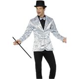 Smiffy's - Glitter & Glamour Kostuum - Zilveren Pailletten Showman Jas - Zilver - Large - Carnavalskleding - Verkleedkleding
