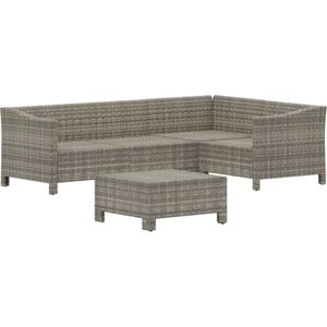 vidaXL - 5-delige - Loungeset - met - kussens - poly - rattan - grijs