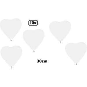 10x Hartjes ballon 30cm wit- Liefde hart Festival feest party verjaardag landen helium lucht thema