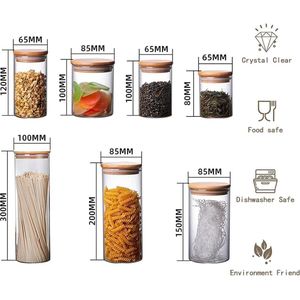 Luchtdichtheid Voorraadpot Voorraadpotten Glazen Set van 10 met Bamboe Deksel voor Specerijen/Bonen/Poeder/Suiker/Spaghetti (6.5 * 8 CM;250 ML)