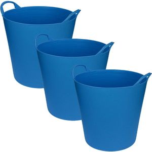 Flexibele emmer/wasmand/kuip - 3x - blauw - 20 liter - Opbergmanden - Wasmanden - Flexibele emmers - 35 x 30 cm