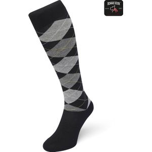 Bonnie Doon Heren Geruite Kniekousen Zwart maat 40/46 - Knie Kousen - Ruit Patroon - Ruitjes Print - Uitstekend draagcomfort - Argyle Knee High - Kniesokken - Zakt niet af - OEKO-TEX - Black - BP212501.101