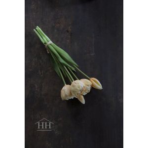 Kunst pioentulpen bosje champagne - 5 stelen - 28 cm lang - nep tulpen - kunst boeket - tulpenboeket