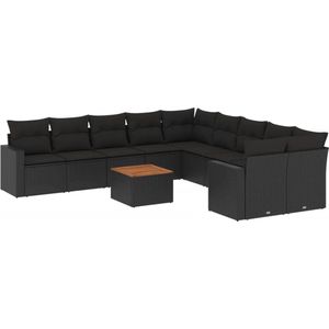 vidaXL - 11-delige - Loungeset - met - kussens - poly - rattan - zwart