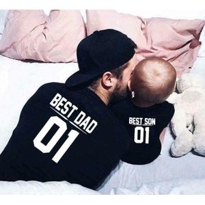 Best Dad - Best Son - T-shirt voor Papa en Zoon - Dad Maat: L - Son Maat: 68 - Set van 2 T-shirts - Zwart korte mous