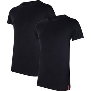 Undiemeister - T-shirt - T-shirt heren - Slim fit - Korte mouwen - Gemaakt van Mellowood - Crew Neck - Volcano Ash (zwart) - 2-pack - XS