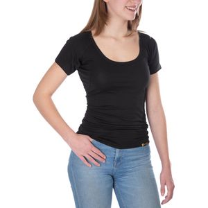 ConfidenceForAll® Dames Premium Anti Zweet Shirt met Ingenaaide Okselpads - Zijdezacht Modal en Verkoelend Katoen - Maat XL Zwart