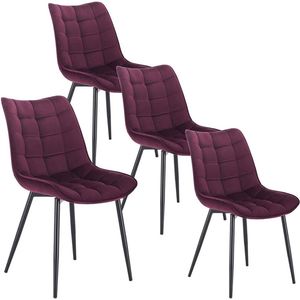 Set Van 4 Keukenstoel Met Rug In Fluweel Metaal Poten Elif Bordeaux