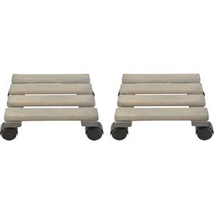 Esschert Design Plantentrolley - 2x - hout - 28 cm - tot 100 kg - trolley voor kamerplanten