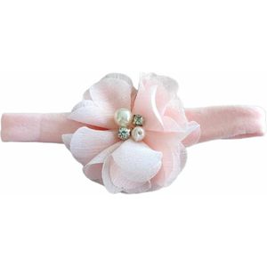 Haarband Bloem Peach Pink - Nylon Haarbandje Bloem - Baby Haaraccessoires - Newborn Baby Kind