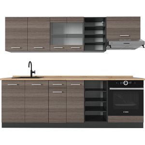 Vicco R-Line Complete keukeneenheid – 240 cm , WB Eik Edel grijs/antraciet , WB Eik