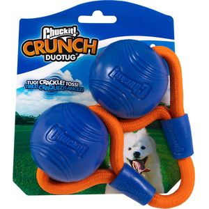 Chuckit! Crunch Ball Duo Tug - Hondenspeelgoed - Chuckit bal - Apporteerspeelgoed - Knisperend - Oranje/Blauw - Medium - ø 6 cm