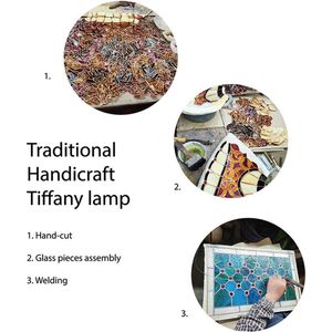 HAES DECO - Tiffany Tafellamp Ø 43x54 cm Groen Kunststof Glas Bladeren Tiffany Bureaulamp Tiffany Lampen Glas in Lood