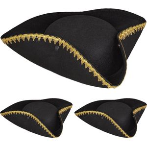 Relaxdays piratenhoed zwart - set van 3 - dames - heren - carnavalshoed piraat - tricorn
