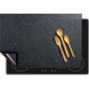 Chefcare Inductie Beschermer Houten Bestek op Zwarte Marmer - 58,3x51,3 cm - Afdekplaat Inductie - Kookplaat Beschermer - Inductie Mat