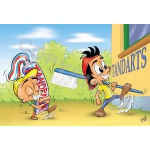 POSTER Cartoon - Tandarts, Mondhygiënist, Orthodontist - Grote tandenborstel - 50 x 70 cm door Roland Hols