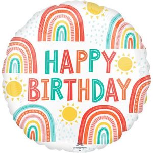 Anagram Folieballon Happy Birthday Regenboog 43 Cm Wit