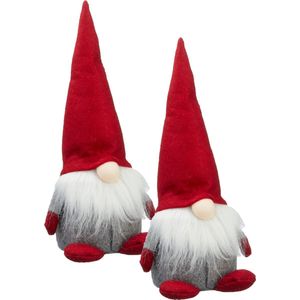 2x stuks pluche gnome/dwerg decoratie poppen/knuffels met rode muts 30 cm - Kerstgnomes/kerstdwergen/kerstkabouters