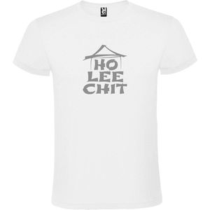 Wit t-shirt met "" Ho Lee Chit "" print Zilver size XL
