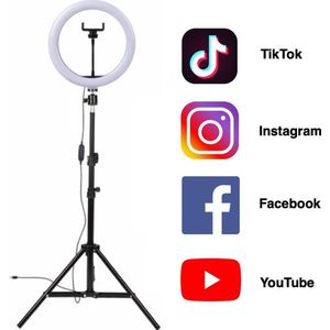 LED Ringlamp met Statief - 26 cm - 186 cm Hoog - USB