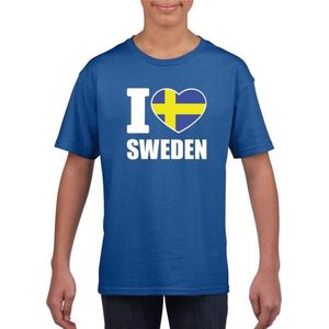 Blauw I love Zweden fan shirt kinderen 158/164